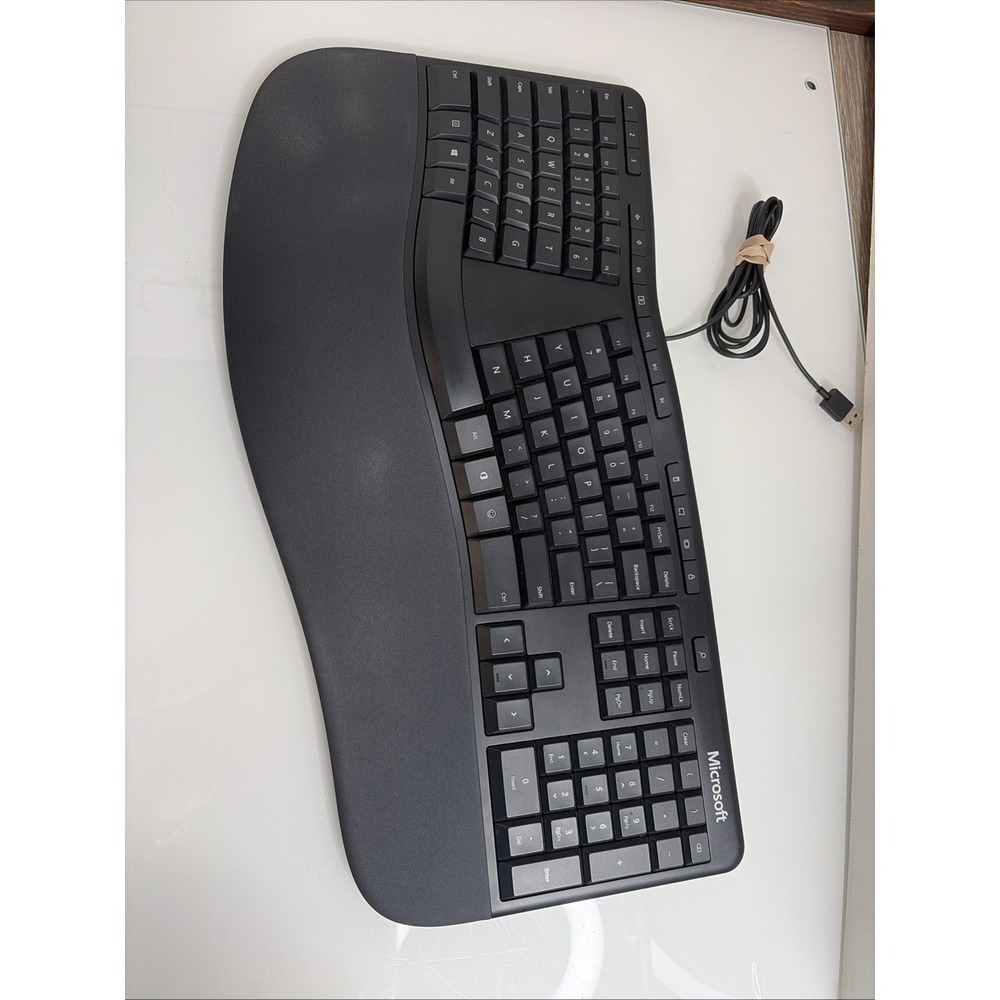Microsoft Ergonomic Keyboard 1878 Black Wired USB Split Curved Tested Working PC